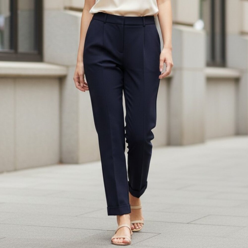 Navy High Rise Pleated Trouser Pants Straight Leg Work Tuckernuck Duncan 8